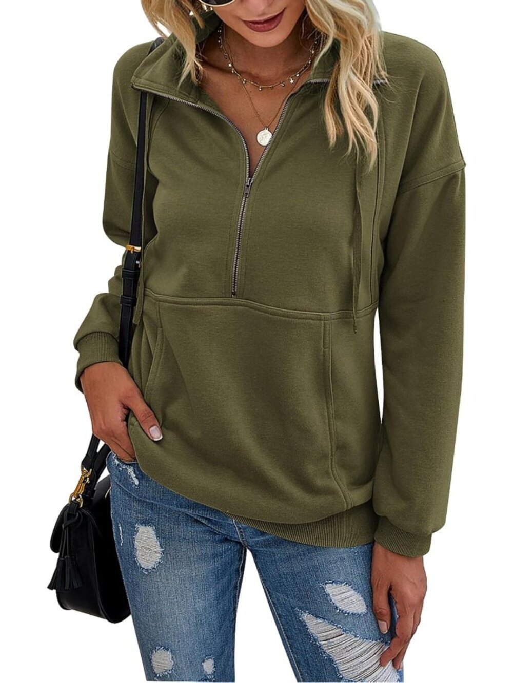 Casual Long Sleeve Half Zip Pullover Sweatshirt for Women - Comfy & Stylish Top